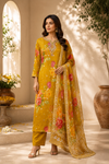 Golden Mustard Floral Chinon Straight Cut 3-Piece Set (RT2023)