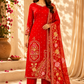 Royal Red Embroidered Chinon Straight Cut 3-Piece Set (RT2018)