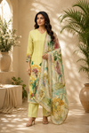 Pastel Lime Floral Chinon Straight Cut 3-Piece Set (RT2021)