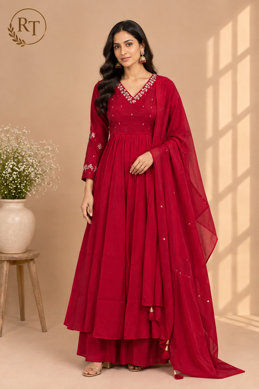 Ruby Grace Mull Chanderi A-Line Suit Set (RT1469)