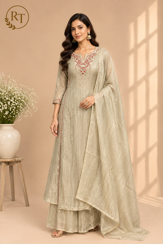 Ivory Embroidered Salsa A-Line Suit Set (RT1466)