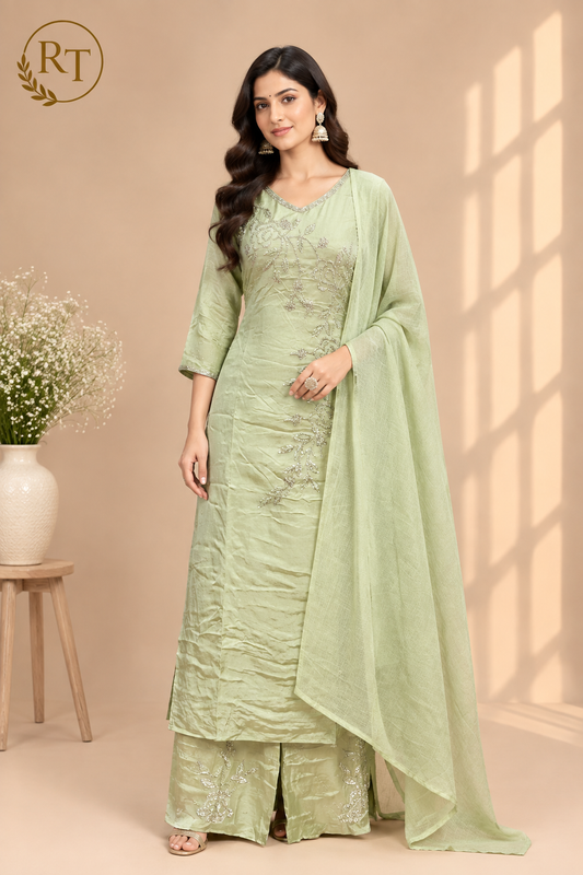 Pistachio Silver Vine Straight-Cut Suit Set(RT1472)