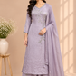 Lavender Silver Bloom Straight-Cut Suit Set (RT1471)