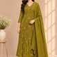 Olive Green Floral A-Line Suit Set(RT1476)
