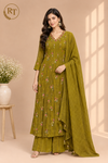 Olive Green Floral A-Line Suit Set(RT1476)