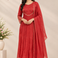 Rich Red A-Line Embroidered Mull Chanderi Suit (RT1501)