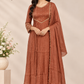 Terracotta Rust A-Line Embroidered Mull Chanderi Suit (RT1500)