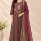 Mocha Brown & Wine Dual-Shade Embroidered Mull Chanderi A-Line Suit (RT1498)