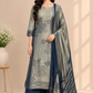 Sage & Navy Bloom Benaras 3-Piece Straight-Cut Suit Set (RT1493)