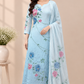 Sky Blue Floral Brush-Paint Chinon A-Line Suit Set (RT1494)