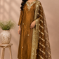 Mocha Royale Russian Silk Embroidered A-Line Suit Set (RT1417)