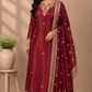 Burgundy Royale Russian Silk Embroidered Suit Set (RT1420)