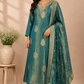 Teal Royale Russian Silk Embroidered A-Line Suit Set (RT1419)