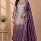 Plum Mist Tissue Embroidered Suit Set (RT1421)