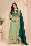 Green & Dark Green Embroidered Salsa A-Line Suit Set (RT1507)