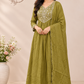 Olive Green Floral Embroidered A-Line Suit (RT1519)