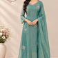 Teal Blue Floral Embroidered A-Line Suit (RT1523)