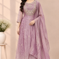 Mauve Blossom Embroidered A-Line Suit Set (RT1525)