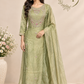 Sage Green Floral Embroidered Meraki A-Line Suit Set with Dupatta (RT1524)