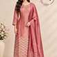 Wine Rose Embroidered Benaras Straight-Cut 3-Piece Suit Set (RT1531)