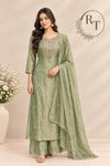 Sage Green Emerald Embroidered A-Line Suit Set (RT1527)