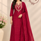 Ruby Red Embroidered Mull Chanderi A-Line Suit Set (RT1538)