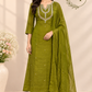 Olive Green Embroidered Mull Chanderi A-Line Suit Set (RT1537)