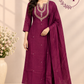 Wine Plum Embroidered Mull Chanderi A-Line Suit Set (RT1536)