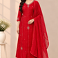 Ruby Red Radiance Mull Chanderi Embroidered 3-Piece Suit Set (RT1539)