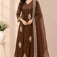 Chocolate Brown Embroidered A-Line Suit Set (RT1533)