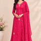 Rani Pink Royale Mull Chanderi Embroidered 3-Piece Suit Set (RT1542)