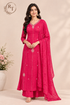 Rani Pink Royale Mull Chanderi Embroidered 3-Piece Suit Set (RT1542)