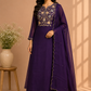 Royal Plum Premium Mull Chanderi Floral Embroidered Suit Set (RT1425)