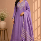 Lavender Petal Elegance – Premium Mull Chanderi A-Line 3 Piece Suit Set (RT1428)