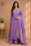 Lavender Petal Elegance – Premium Mull Chanderi A-Line 3 Piece Suit Set (RT1428)