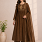 Chocolate Floral A-Line Mull Chanderi Set (RT1440)