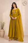 Mustard Bloom A-Line Mull Chanderi Set (RT1438)