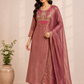 Elegant Wine Embroidered A-Line Suit (RT1437)