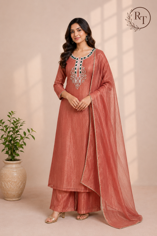 Elegant Coral Salsa Straight-Cut 3-Piece Set (RT1435)