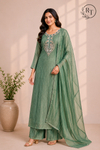 Elegant Sage Green Embroidered Salsa 3-Piece Straight Cut Suit Set (RT1434)
