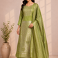 Elegant Lime Green Tissue Silk Straight-Cut 3-Piece Set (RT1433)