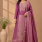 Royal Magenta Tissue Silk Straight-Cut 3-Piece Set (RT1432)