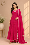 Rani Pink Mirrorwork Georgette Anarkali Set (RT1444)