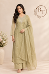 Olive Sage Embroidered Salsa A-Line Suit Set with Dupatta (RT1454)