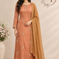 Peach Embroidered Chinon A-Line Suit Set (RT1451)