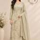 Sage Green Chinon A-Line Embroidered Suit Set (RT1450)