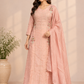 Blush Petal Embroidered Mull Chanderi A-Line Set (RT1460)