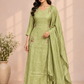 Pistachio Petal Embroidered Mull Chanderi A-Line Set (RT1459)