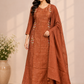 Cinnamon Bloom Embroidered Mull Chanderi A-Line Set (RT1458)