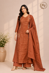 Cinnamon Bloom Embroidered Mull Chanderi A-Line Set (RT1458)